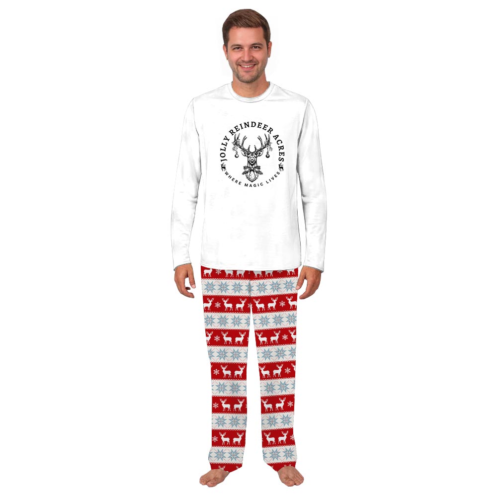White Jolly Reindeer Acres Saying Matching PJs for Xmas