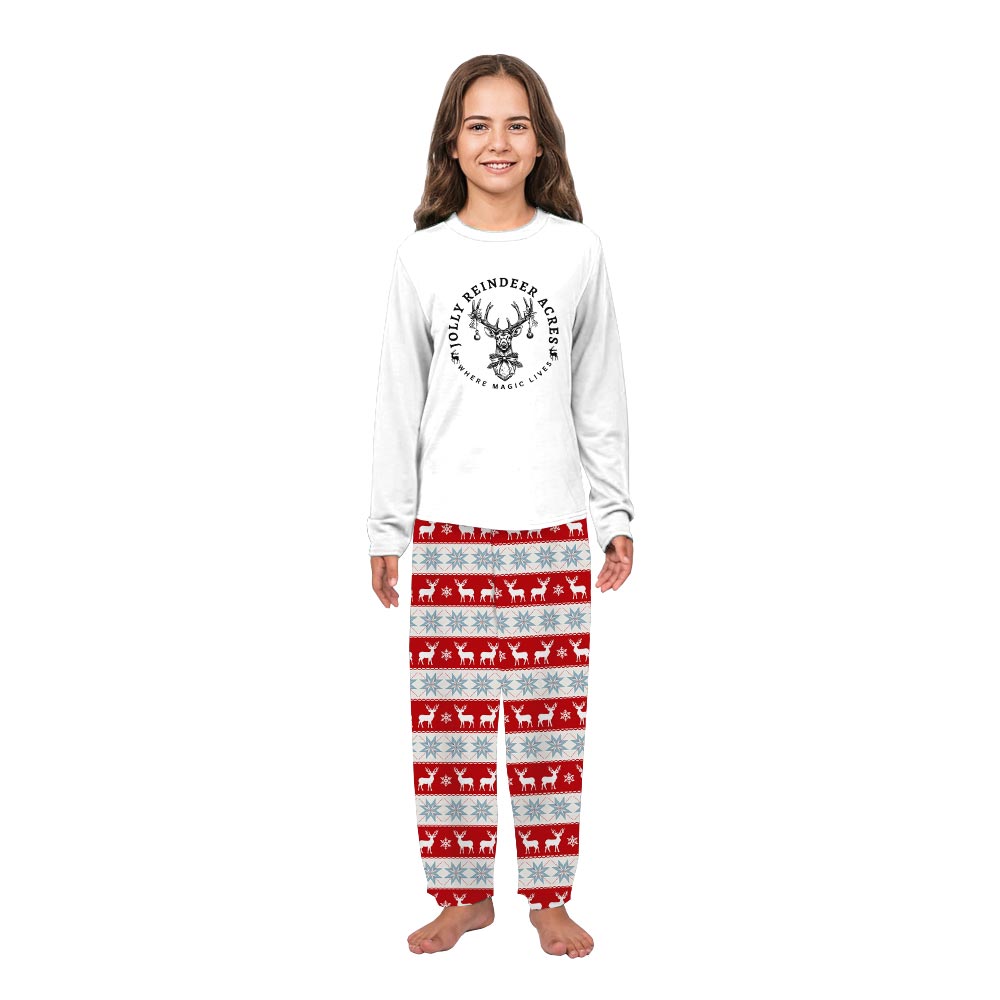 White Jolly Reindeer Acres Saying Matching PJs for Xmas