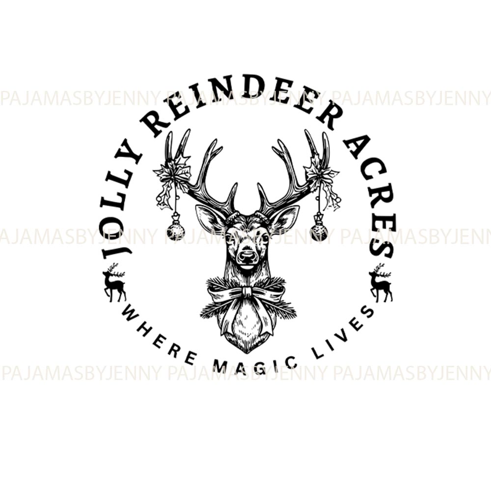 White Jolly Reindeer Acres Saying Matching PJs for Xmas