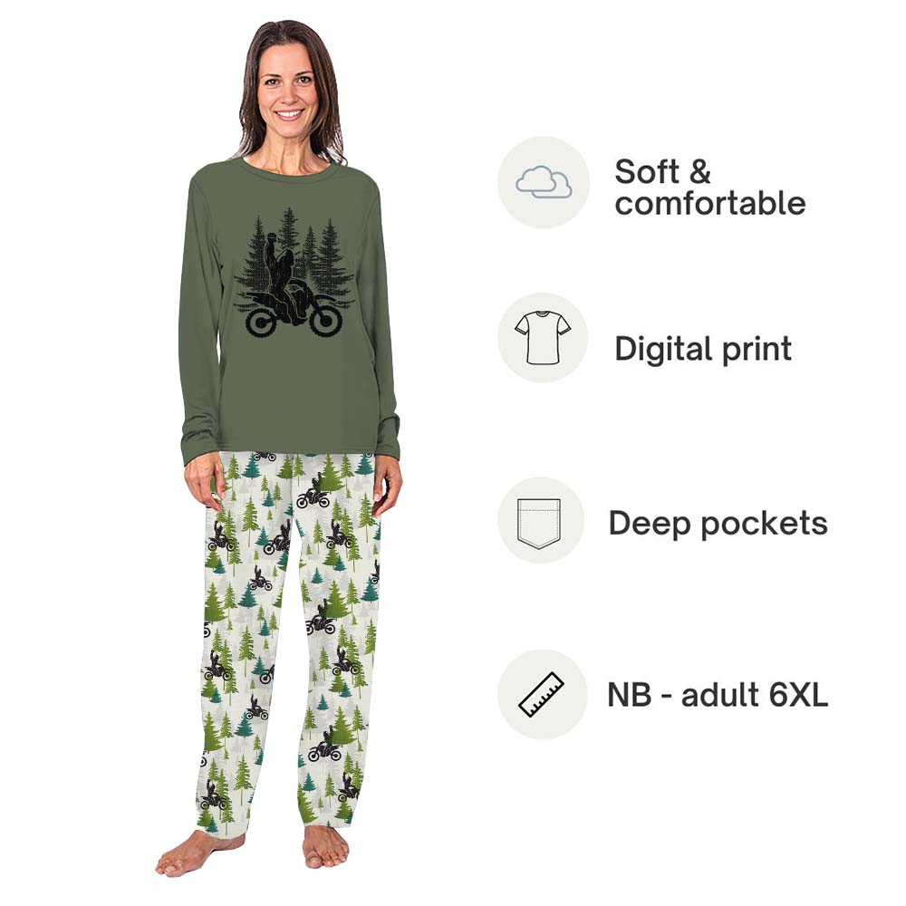 Funny Sasquatch Dirt Biking Pajama Set For Family Christmas Funny Sasquatch Dirt Biking Pajama Set For Family Christmas