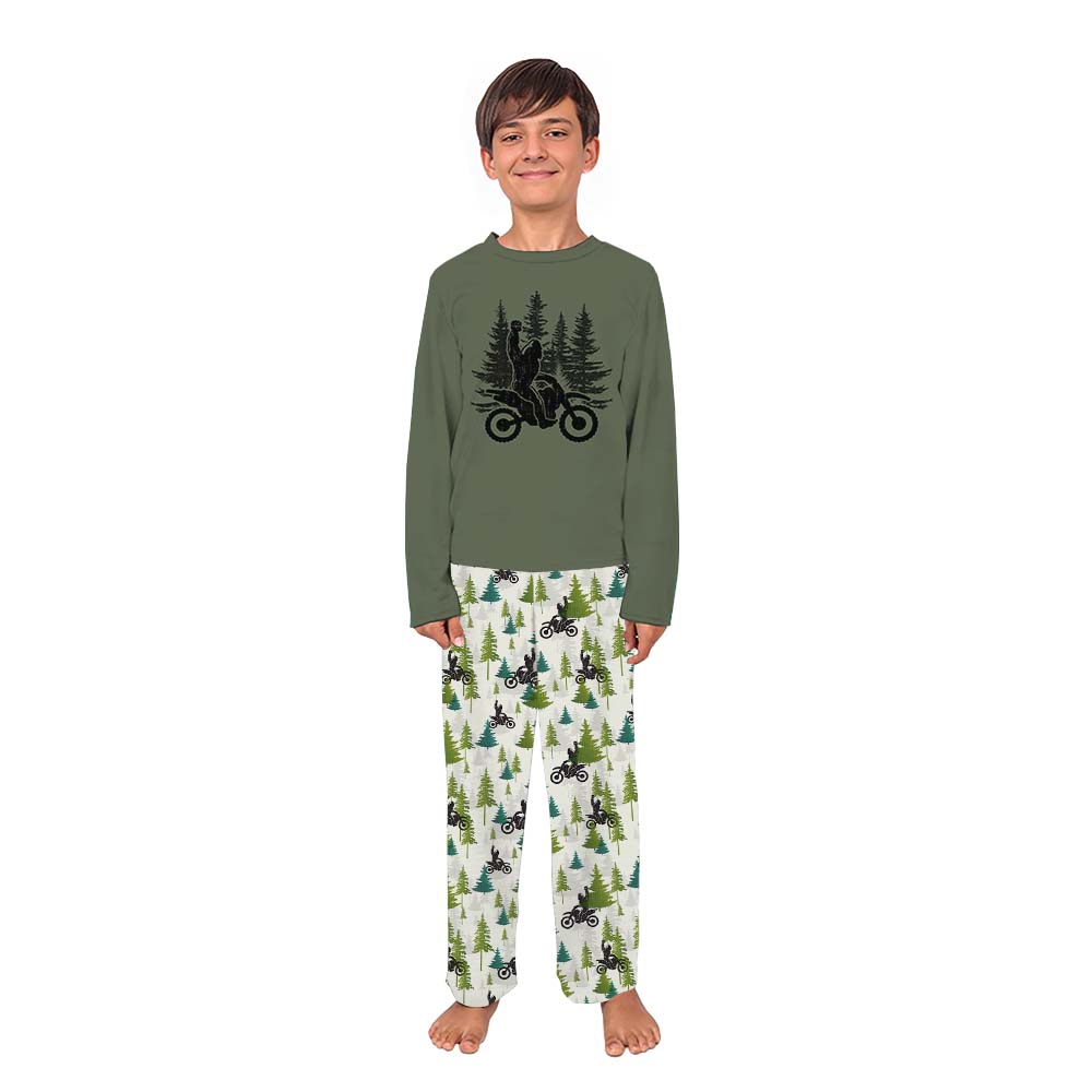 Funny Sasquatch Dirt Biking Pajama Set For Family Christmas Funny Sasquatch Dirt Biking Pajama Set For Family Christmas