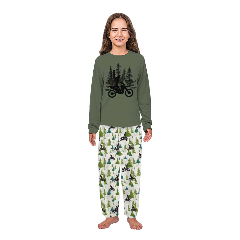 Funny Sasquatch Dirt Biking Pajama Set For Family Christmas Funny Sasquatch Dirt Biking Pajama Set For Family Christmas