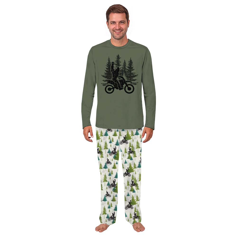 Funny Sasquatch Dirt Biking Pajama Set For Family Christmas Funny Sasquatch Dirt Biking Pajama Set For Family Christmas