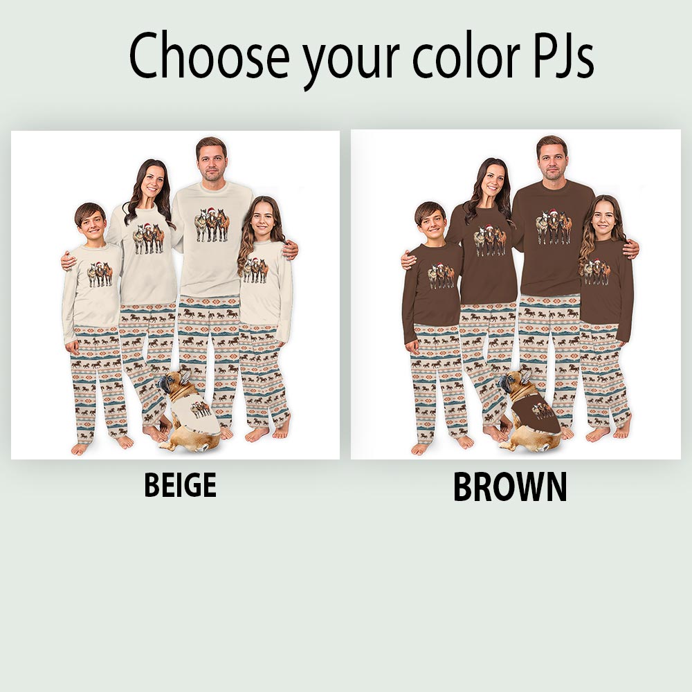Brown Christmas Horse Matching Pajamas For Family And Dog