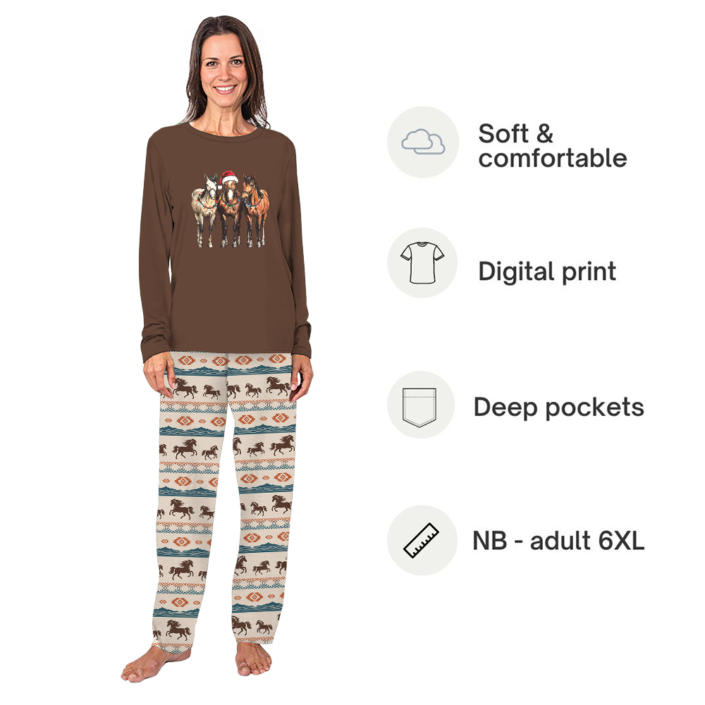 Brown Christmas Horse Matching Pajamas For Family And Dog