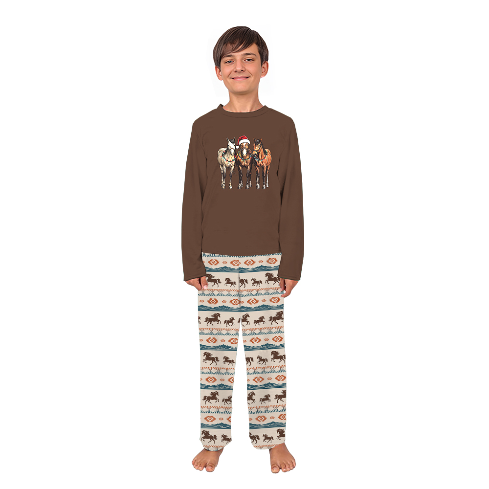 Brown Christmas Horse Matching Pajamas For Family And Dog