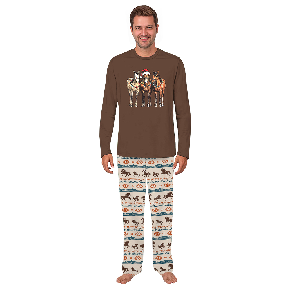 Brown Christmas Horse Matching Pajamas For Family And Dog