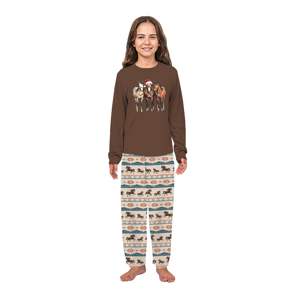 Brown Christmas Horse Matching Pajamas For Family And Dog
