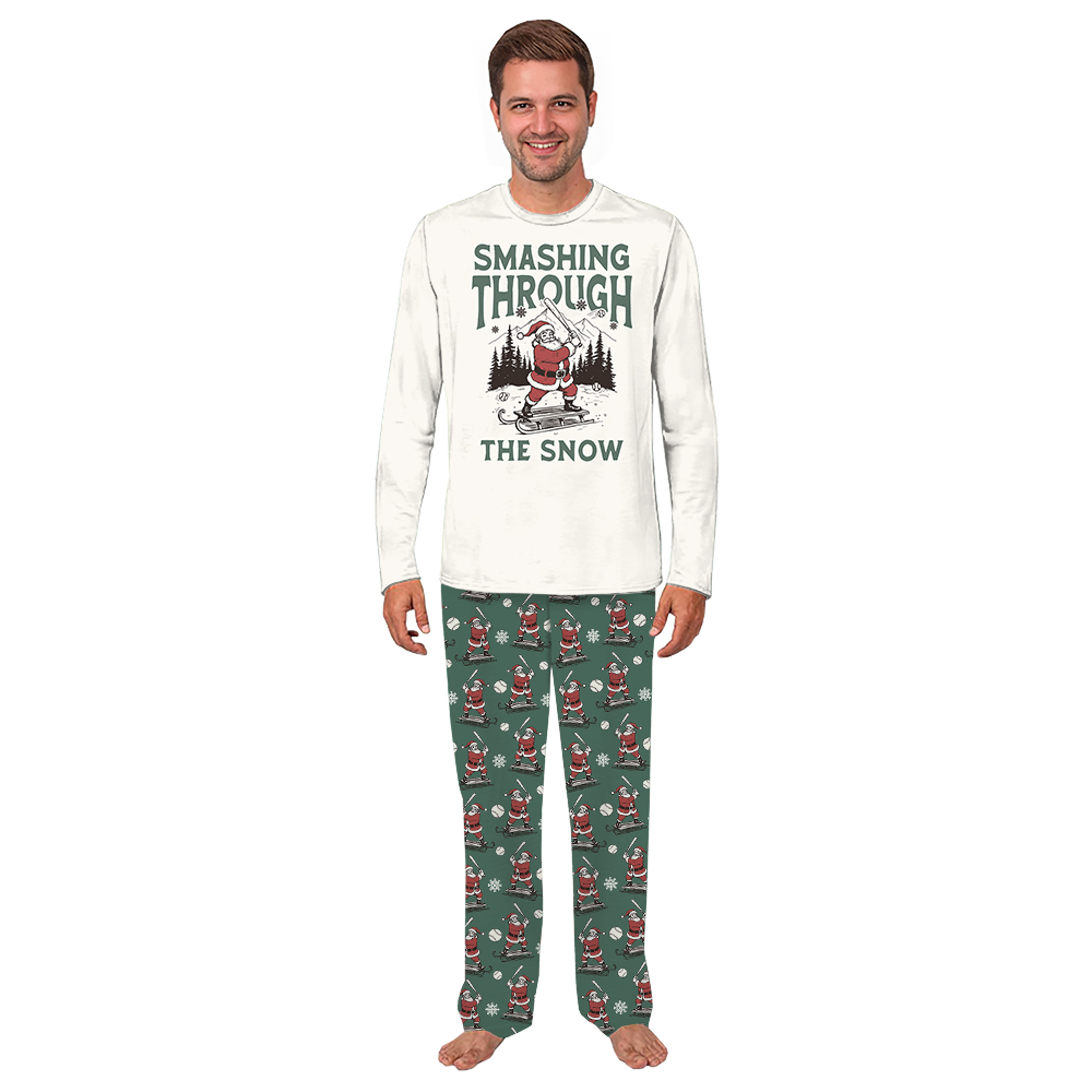 Santa Playing Baseball Smashing Through The Snow Christmas Pajamas