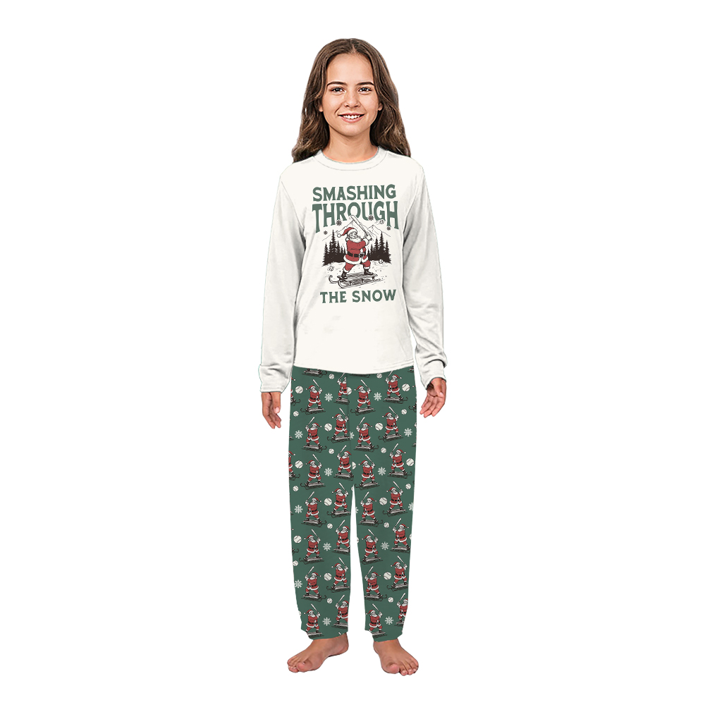 Santa Playing Baseball Smashing Through The Snow Christmas Pajamas
