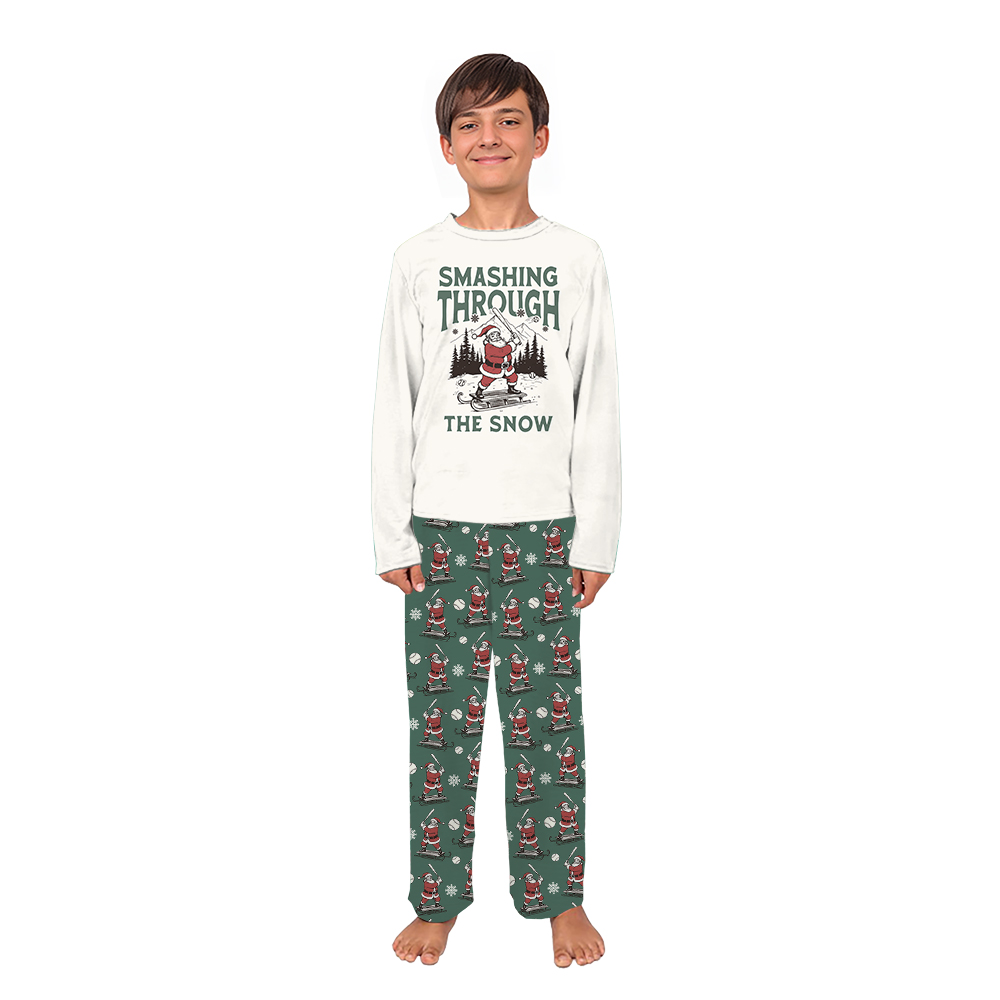 Santa Playing Baseball Smashing Through The Snow Christmas Pajamas