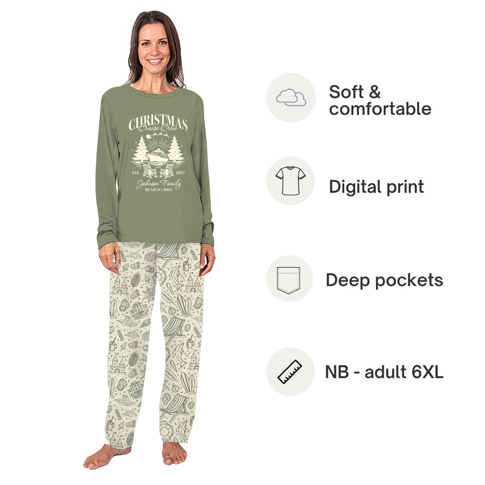 Custom Crew Christmas Cruise Ship Pajamas Matching Owner and Dog
