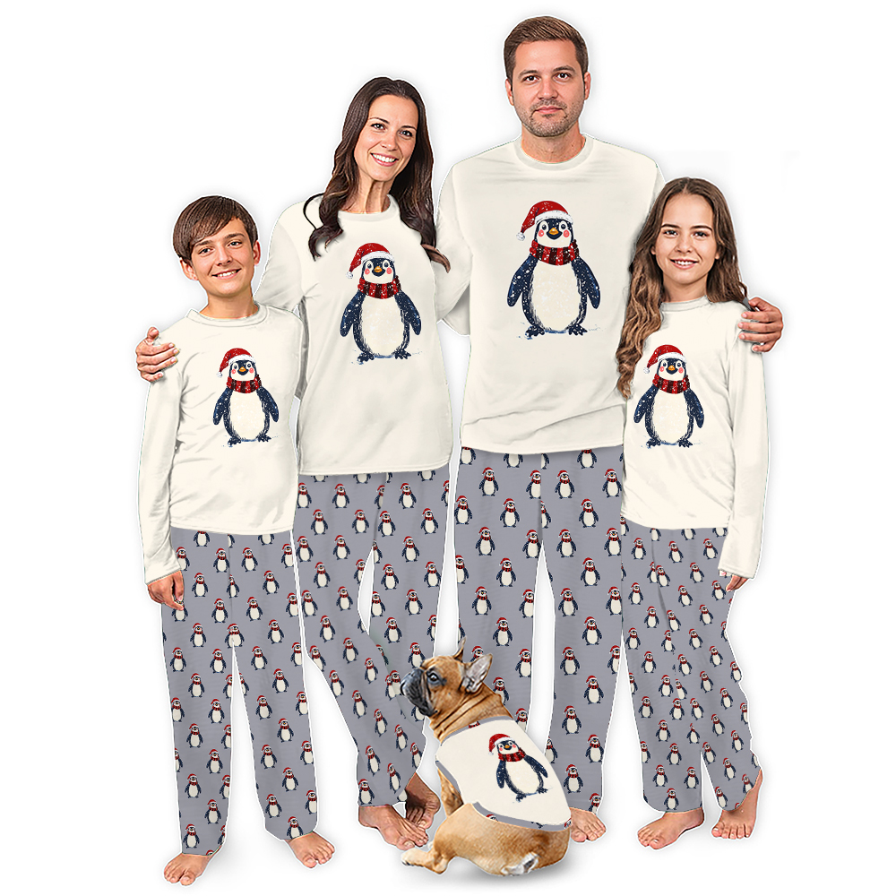 Funny Christmas Penguin Pajamas Matching Dog and Owner