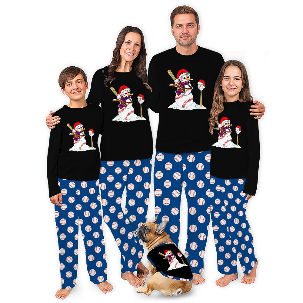 Snowman Playing Baseball Plus Size Christmas Family Pajamas Snowman Playing Baseball Plus Size Christmas Family Pajamas