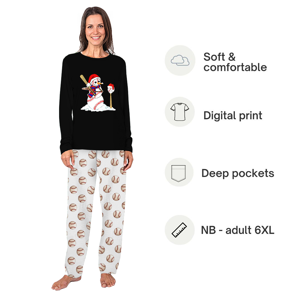 Snowman Playing Baseball Plus Size Christmas Family Pajamas Snowman Playing Baseball Plus Size Christmas Family Pajamas