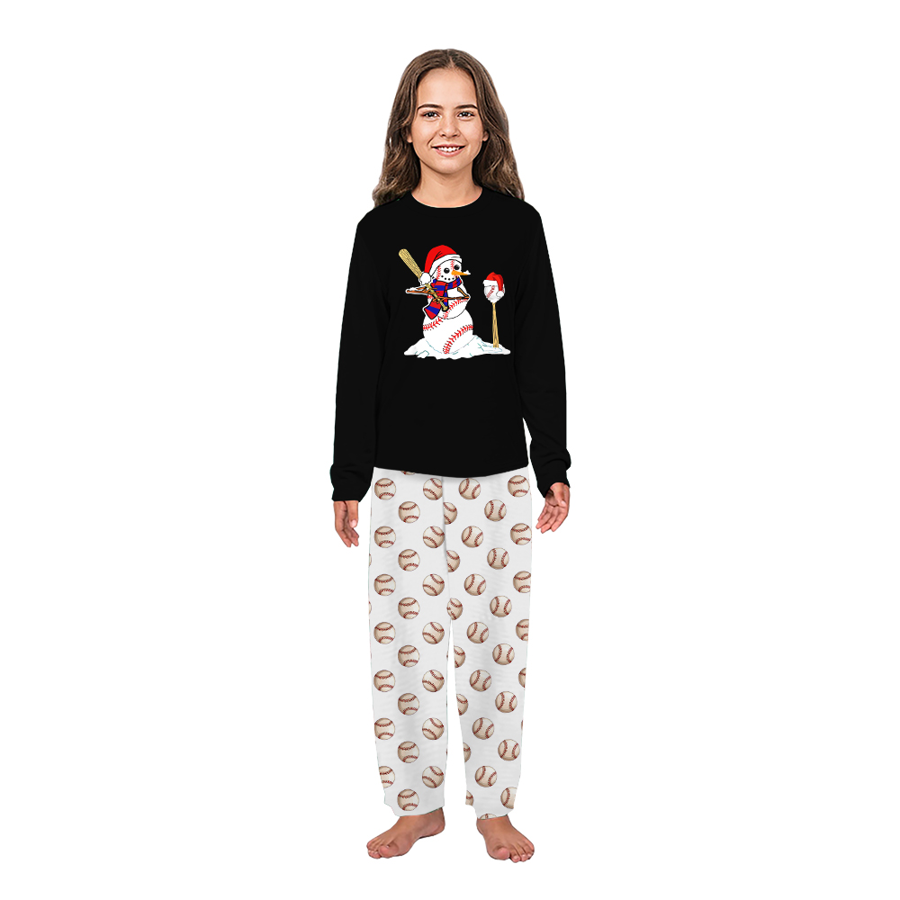 Snowman Playing Baseball Plus Size Christmas Family Pajamas Snowman Playing Baseball Plus Size Christmas Family Pajamas