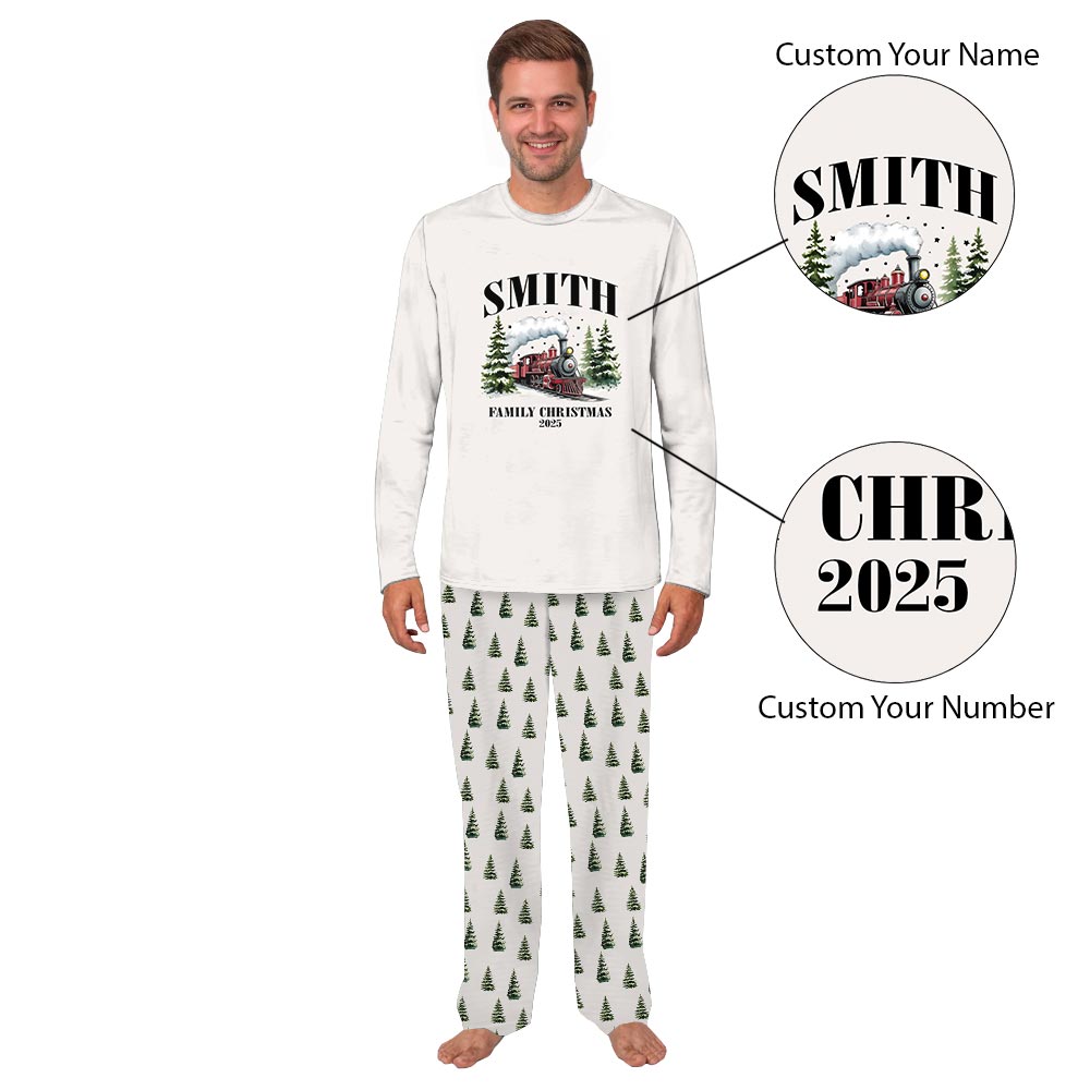 Personalized Train Christmas Holiday Pajamas With Family Name Personalized Train Christmas Holiday Pajamas With Family Name
