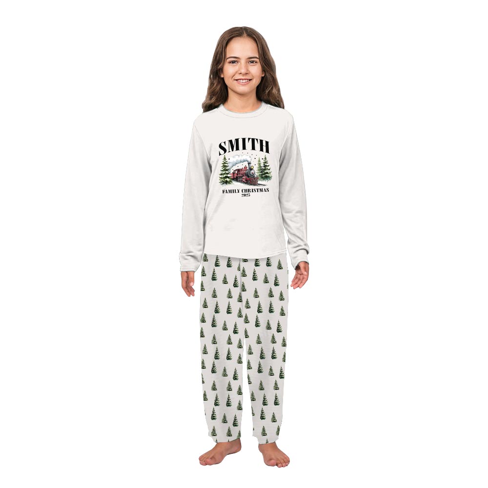 Personalized Train Christmas Holiday Pajamas With Family Name Personalized Train Christmas Holiday Pajamas With Family Name