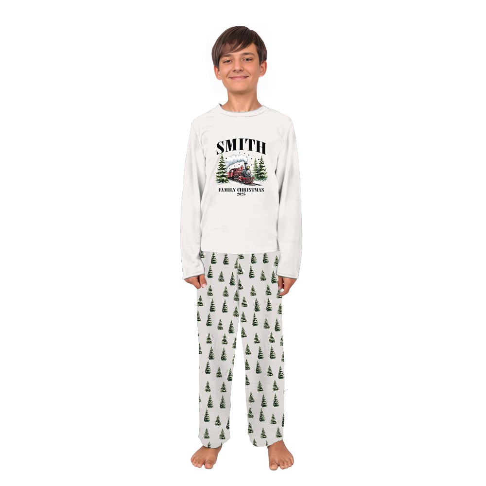 Personalized Train Christmas Holiday Pajamas With Family Name Personalized Train Christmas Holiday Pajamas With Family Name