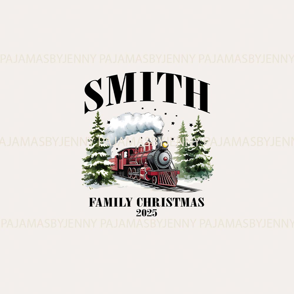 Personalized Train Christmas Holiday Pajamas With Family Name Personalized Train Christmas Holiday Pajamas With Family Name