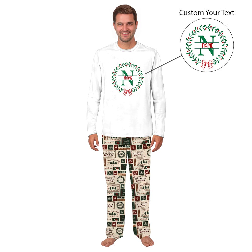 Christmas Wreath Family Pajamas With Dog with Name Custom