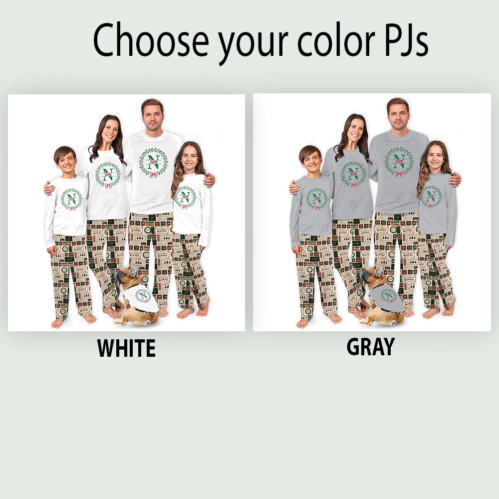 Christmas Wreath Family Pajamas With Dog with Name Custom