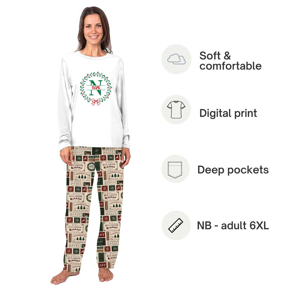 Christmas Wreath Family Pajamas With Dog with Name Custom