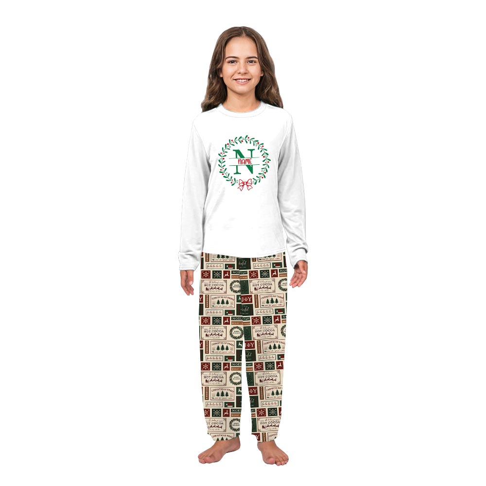 Christmas Wreath Family Pajamas With Dog with Name Custom
