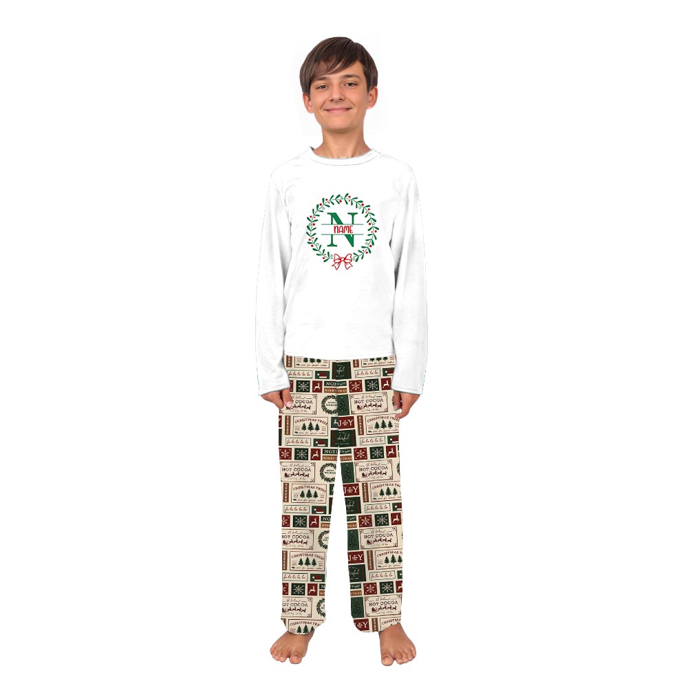 Christmas Wreath Family Pajamas With Dog with Name Custom
