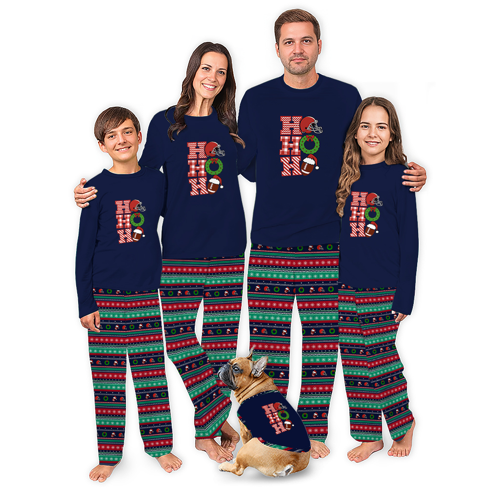 Funny Football Ho Ho Ho Matching Christmas Pjs With Dog