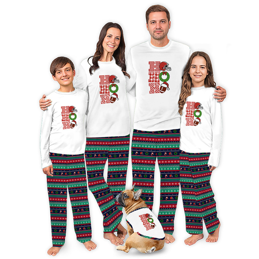 Funny Football Ho Ho Ho Matching Christmas Pjs With Dog