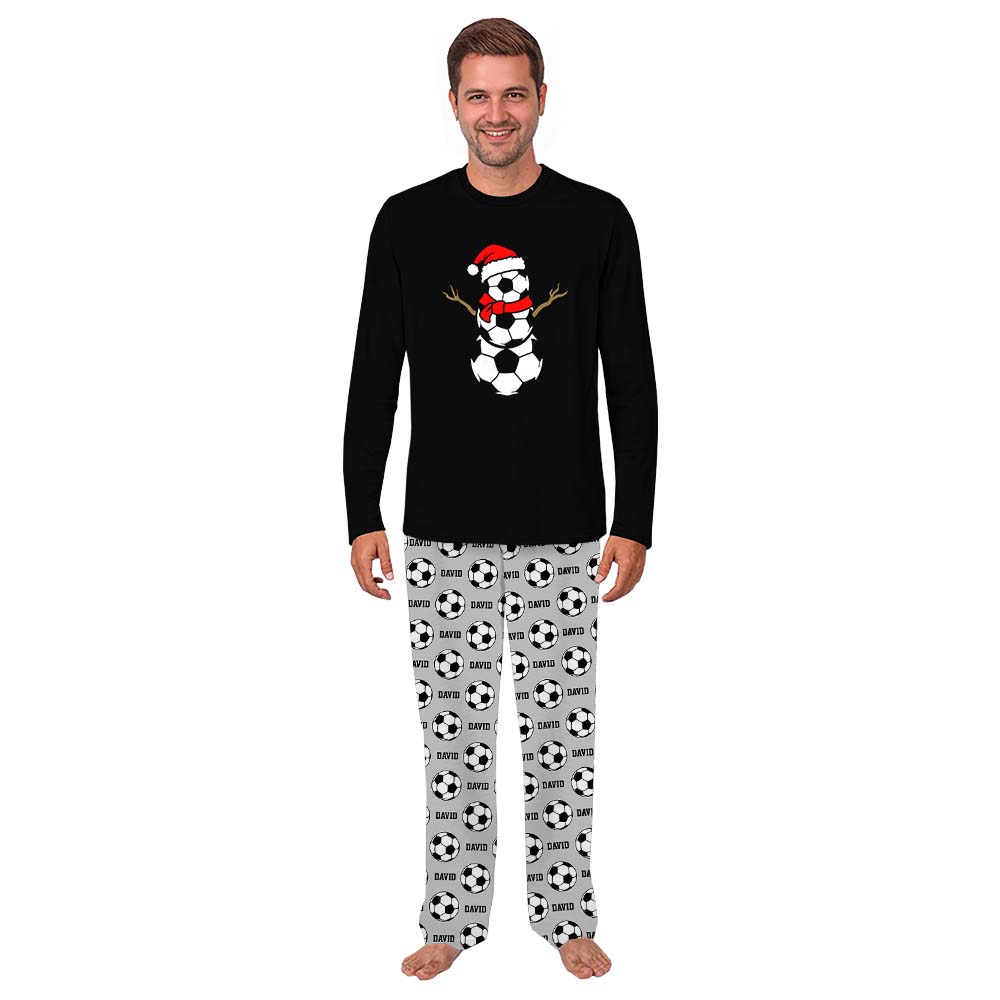 Personalized Name Soccer Snowman Christmas Pajamas With Instant Preview