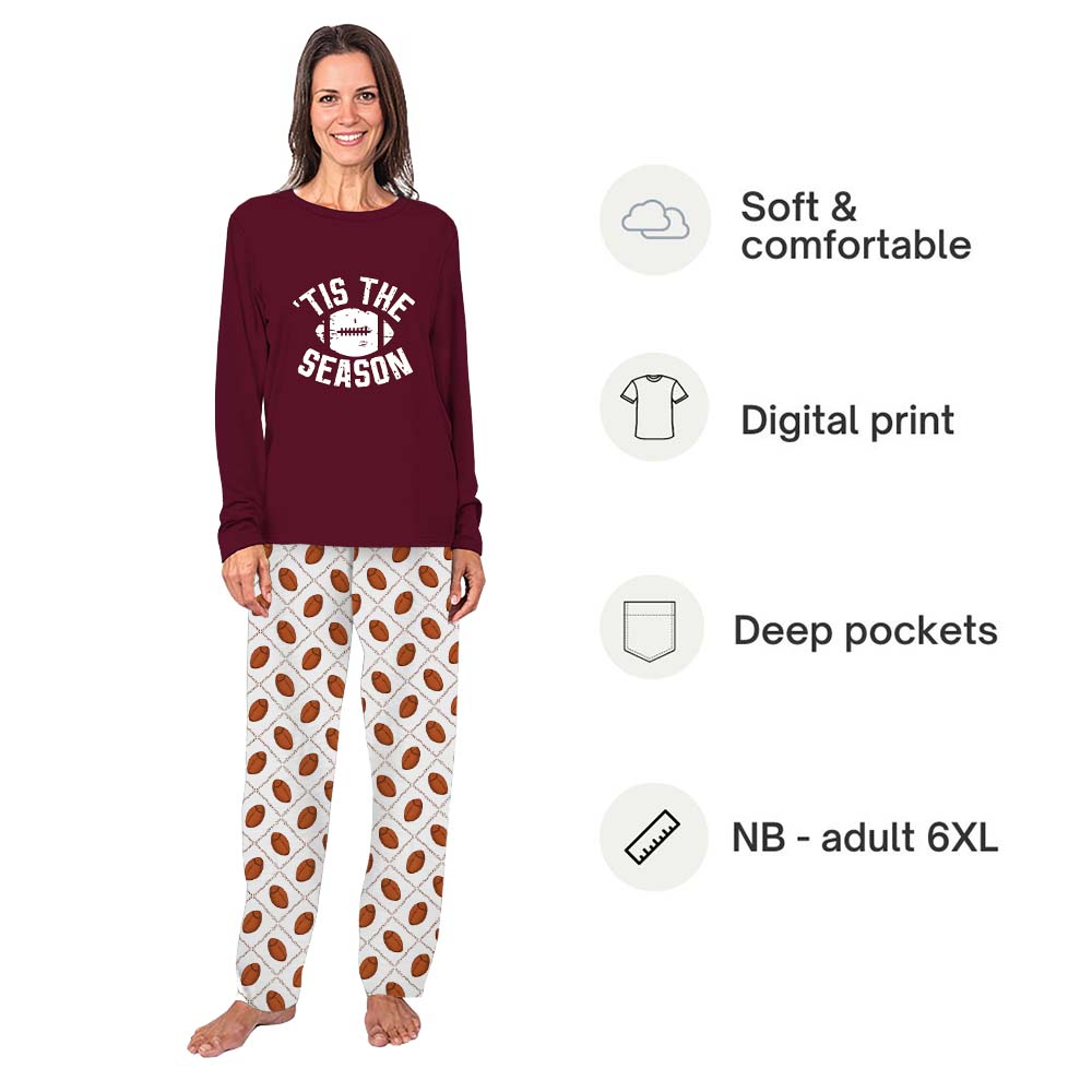 Red American Football Long Sleeve Christmas Pajamas Saying Tis The Season Red American Football Long Sleeve Christmas Pajamas Saying Tis The Season