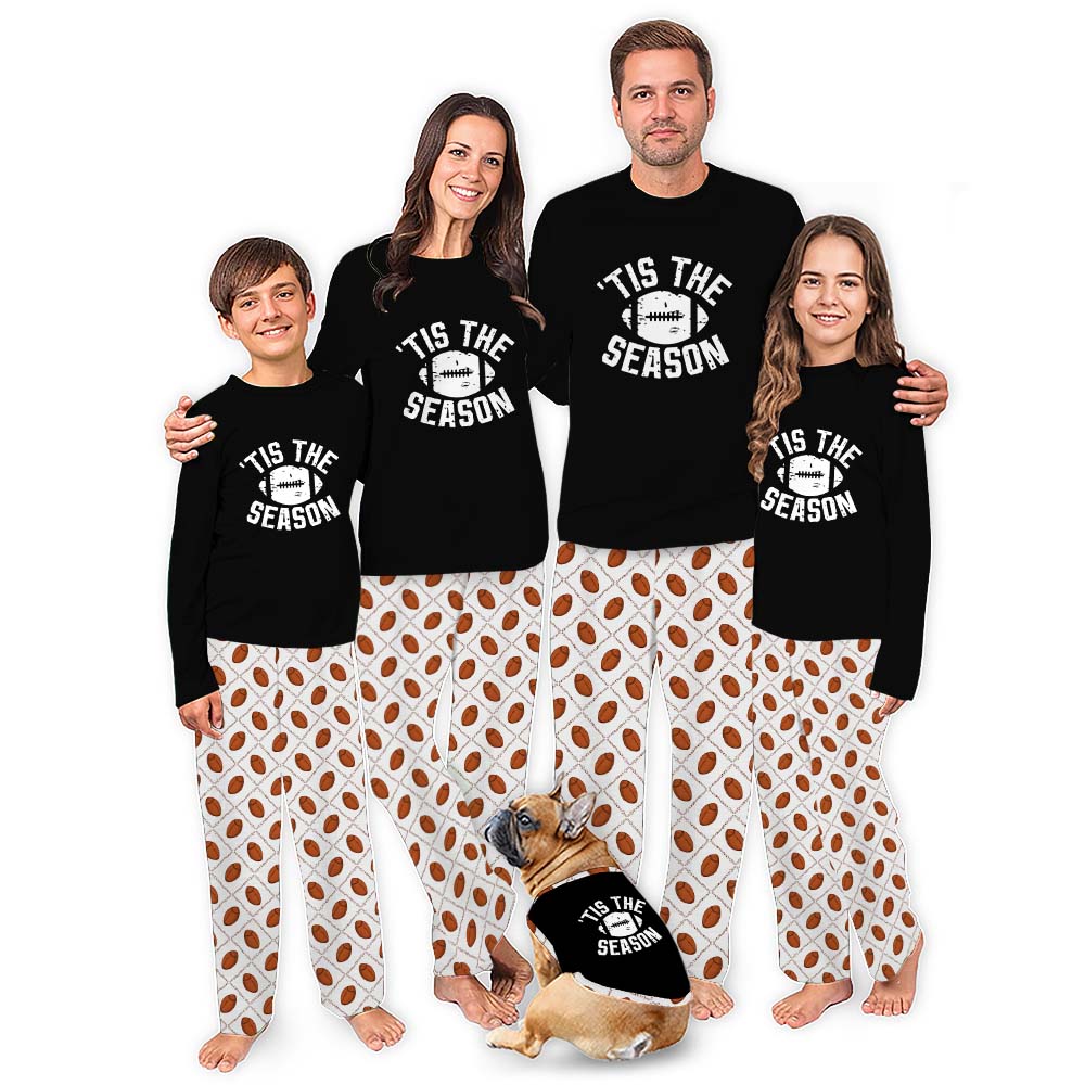 Red American Football Long Sleeve Christmas Pajamas Saying Tis The Season Red American Football Long Sleeve Christmas Pajamas Saying Tis The Season