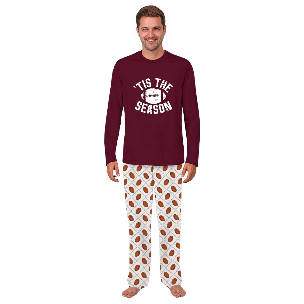 Red American Football Long Sleeve Christmas Pajamas Saying Tis The Season Red American Football Long Sleeve Christmas Pajamas Saying Tis The Season