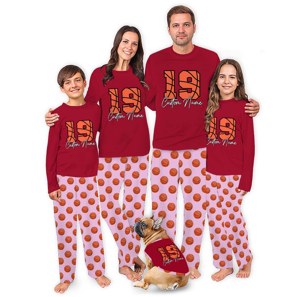 Customizable Red Basketball Christmas Pajamas With Number And Name