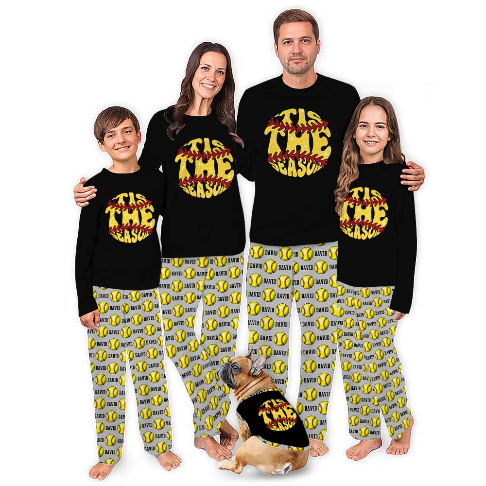 Tis The Season Softball Christmas Pajamas With Customizable Pants Tis The Season Softball Christmas Pajamas With Customizable Pants