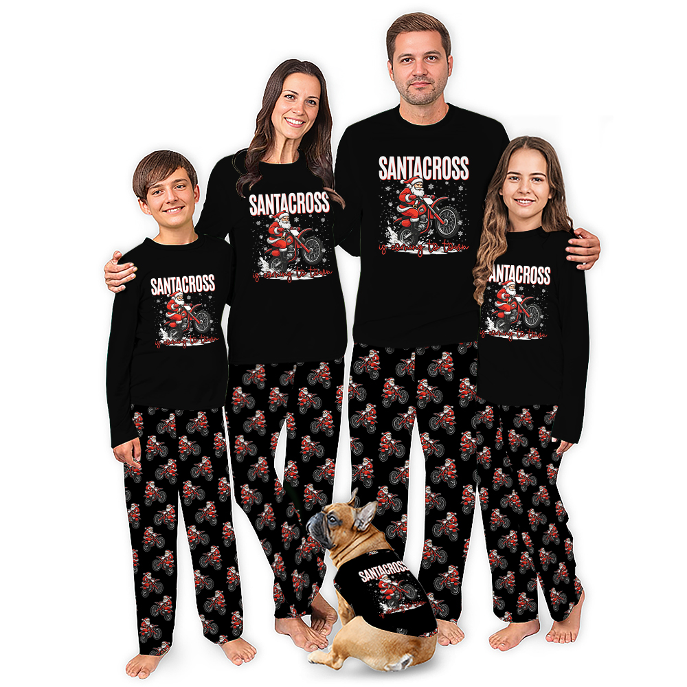 Santa Claus Riding Motorcycle Matching Xmas Pjs With Dog Santa Claus Riding Motorcycle Matching Xmas Pjs With Dog