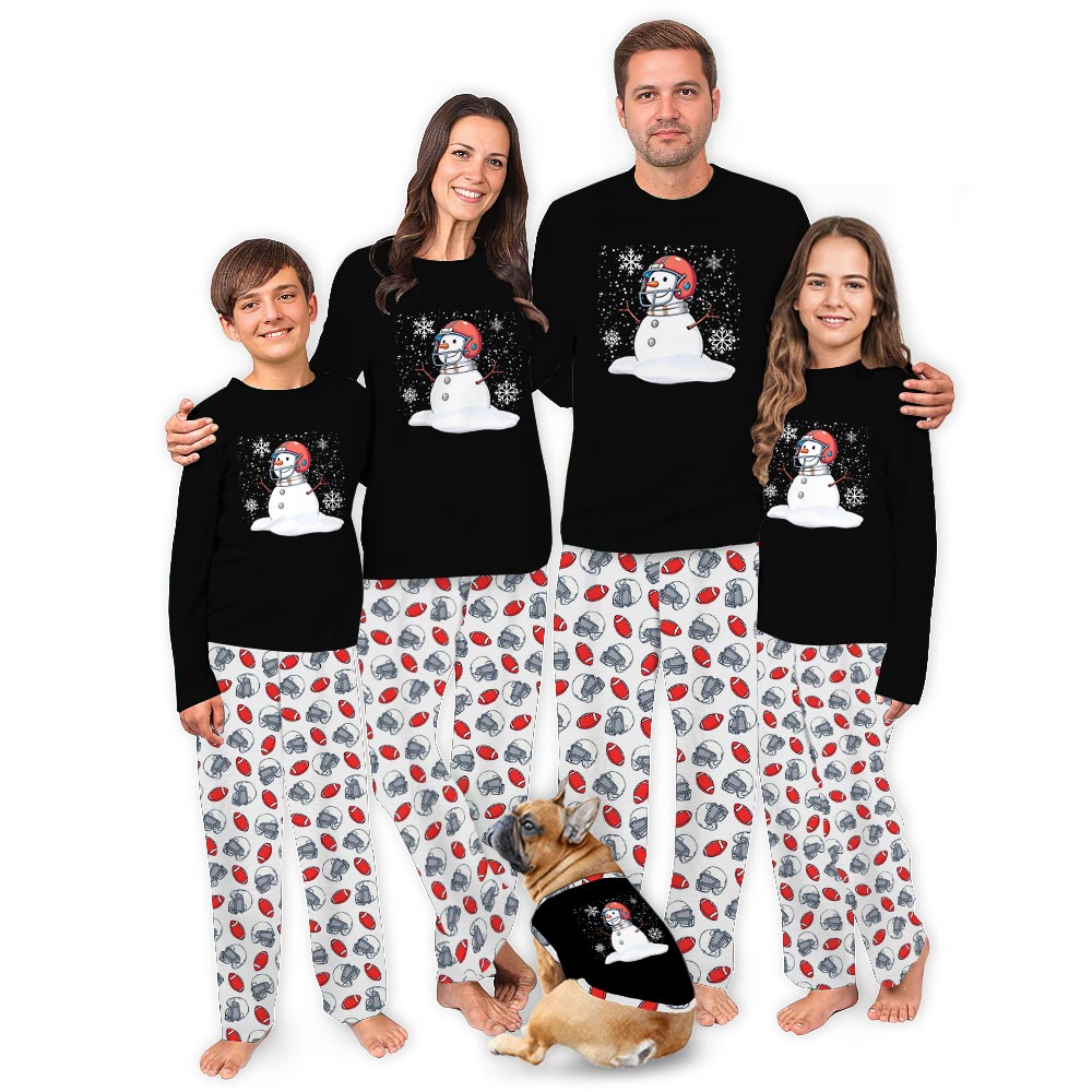 Cute Snowman with Football Theme Family Christmas Pajamas Cute Snowman with Football Theme Family Christmas Pajamas