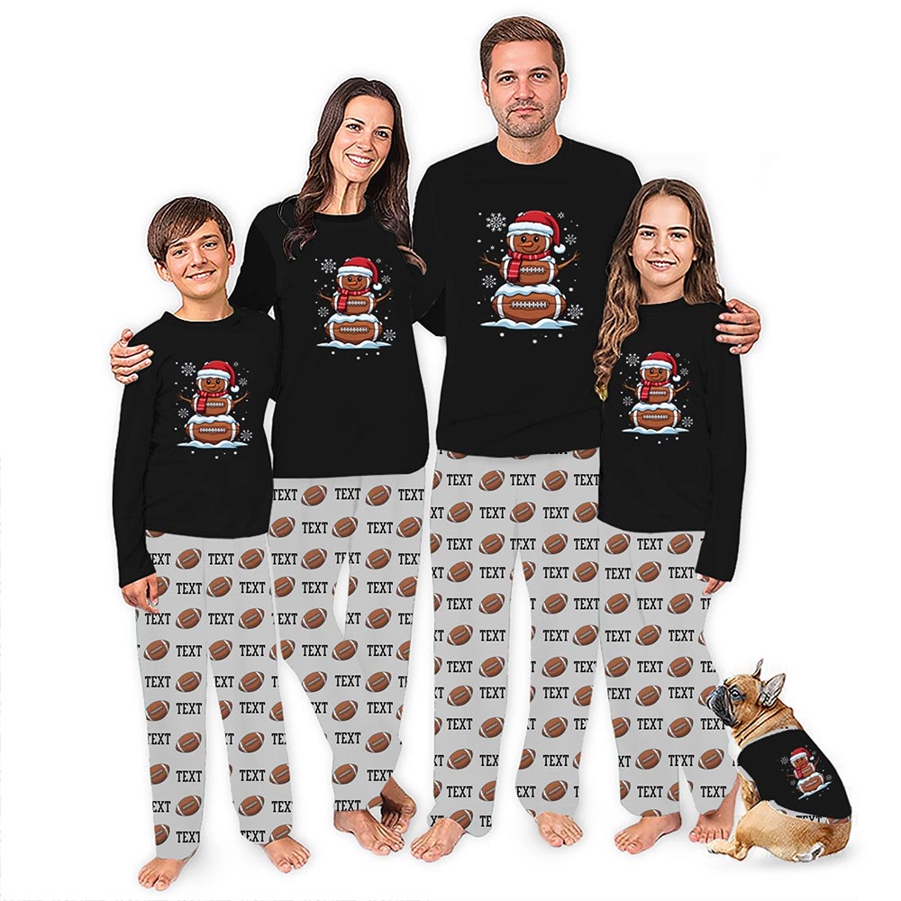 Black Football Snowman Group Christmas Pajamas with Text Pants Custom
