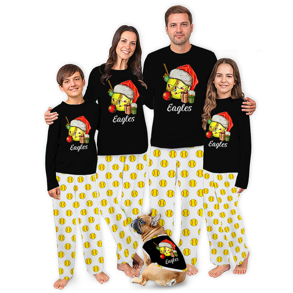 Custom Softball Family Christmas Pajamas With Name Live Preview