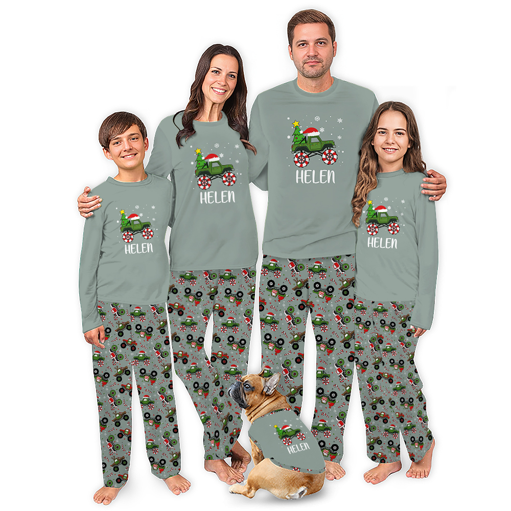 Personalized Monster Truck Christmas Pajamas With Name Live Preview Personalized Monster Truck Christmas Pajamas With Name Live Preview