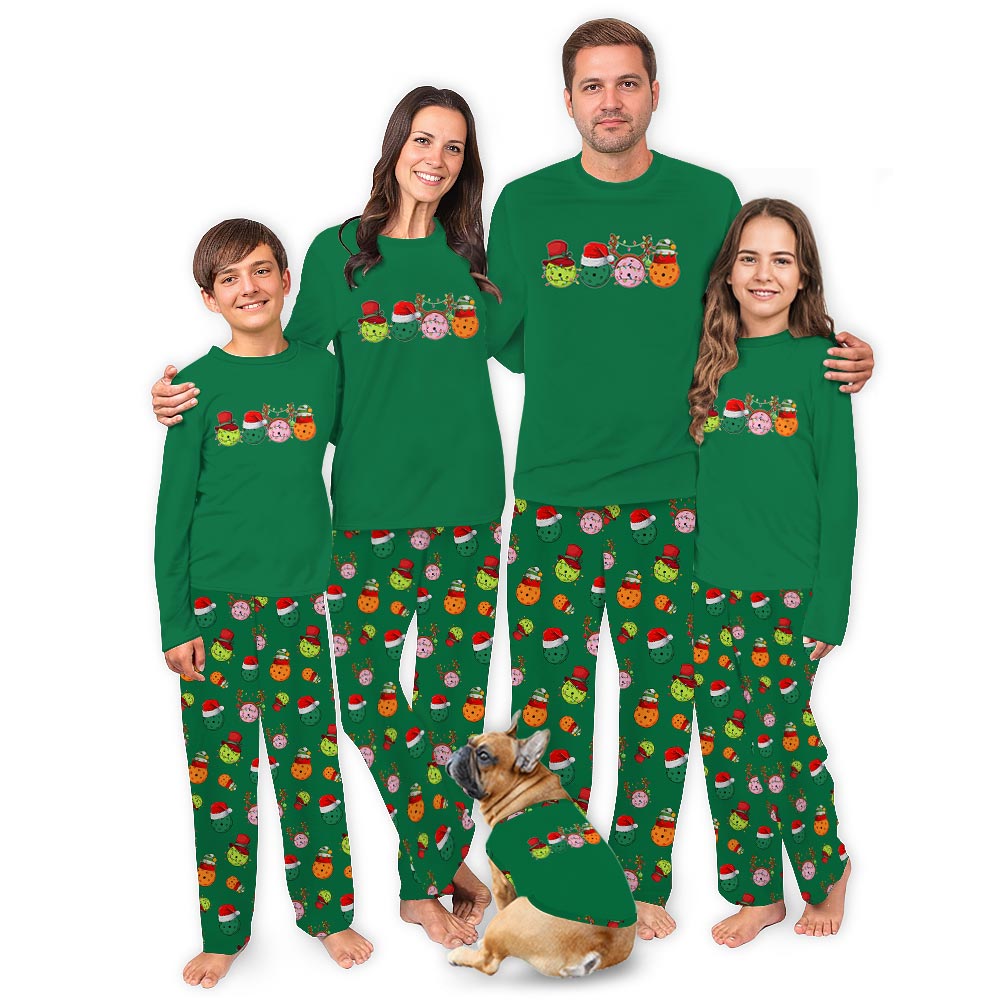 Festive Pickleballs with Christmas Theme Family Dog Matching Pajamas