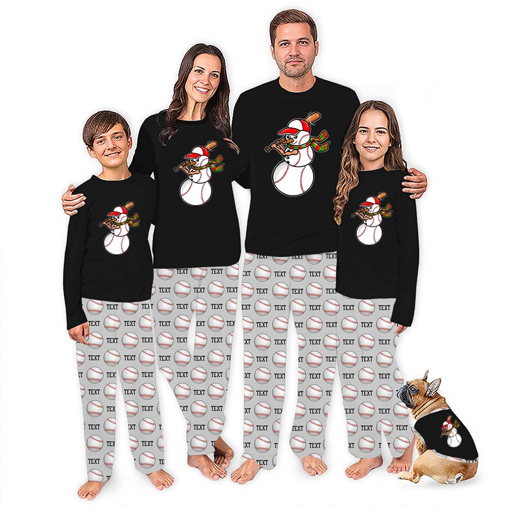 Black Baseball Snowman with Text Custom Holiday Pajamas Black Baseball Snowman with Text Custom Holiday Pajamas