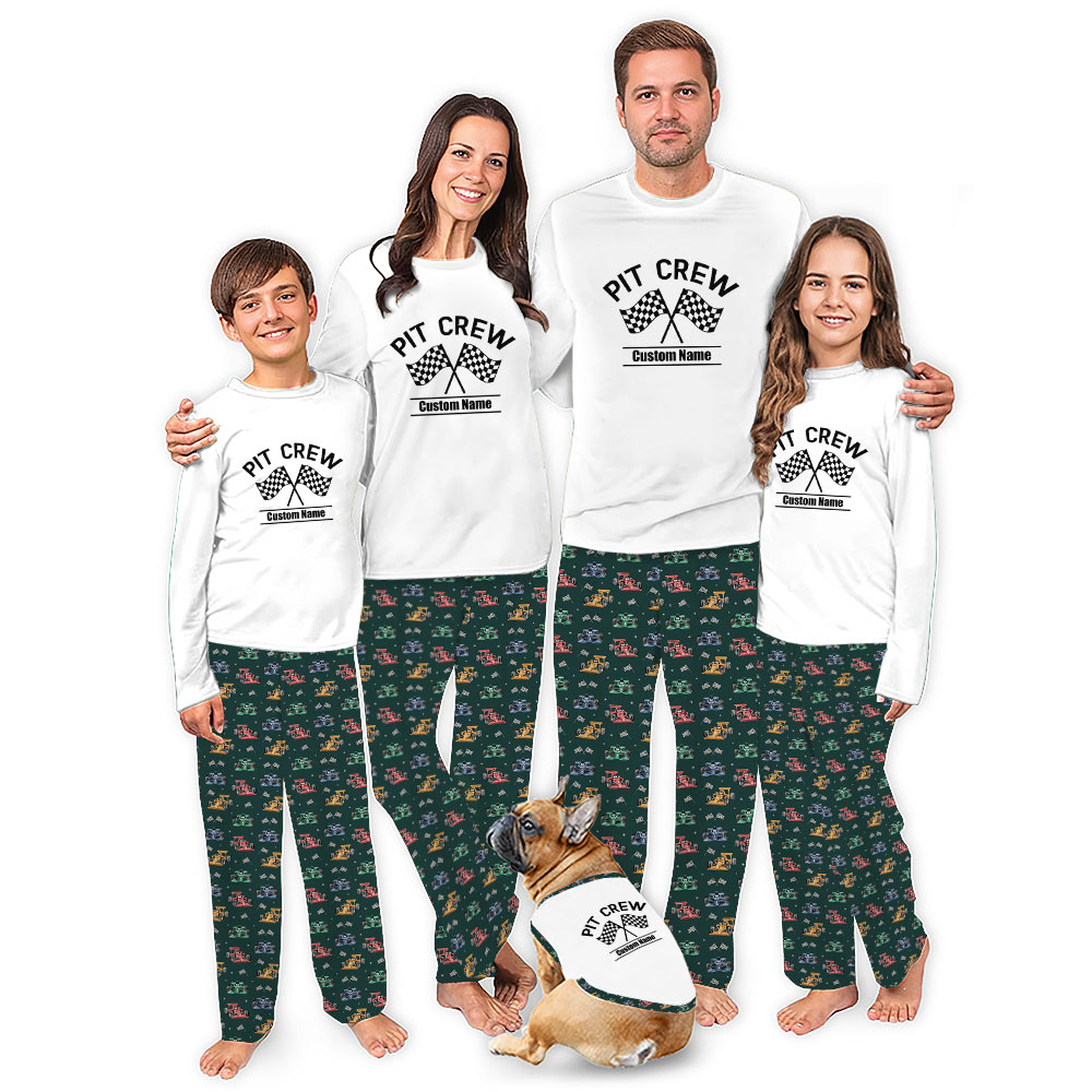 Custom Pit Crew Car Racing Pajamas With Name Matching Family Christmas Custom Pit Crew Car Racing Pajamas With Name Matching Family Christmas