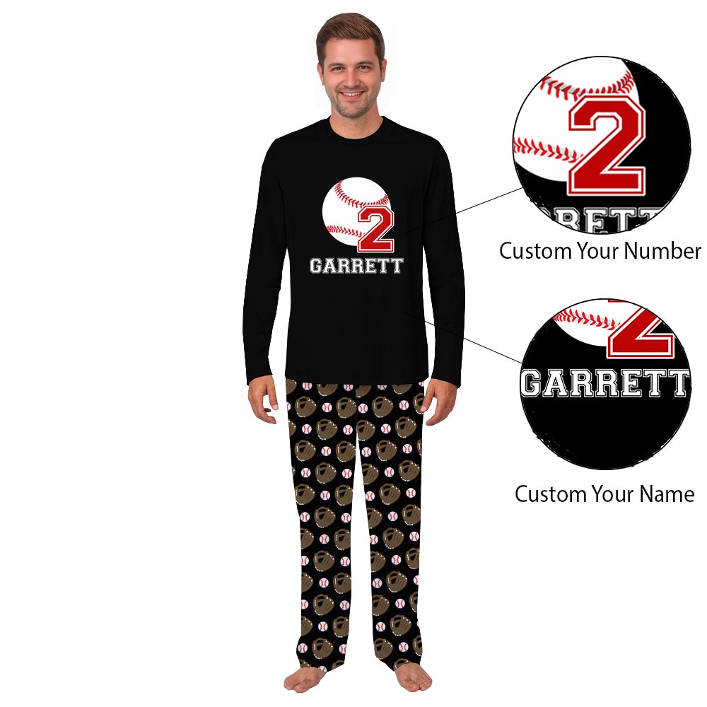 Christmas Baseball with Name and Number Personalized Pjs in Black Christmas Baseball with Name and Number Personalized Pjs in Black