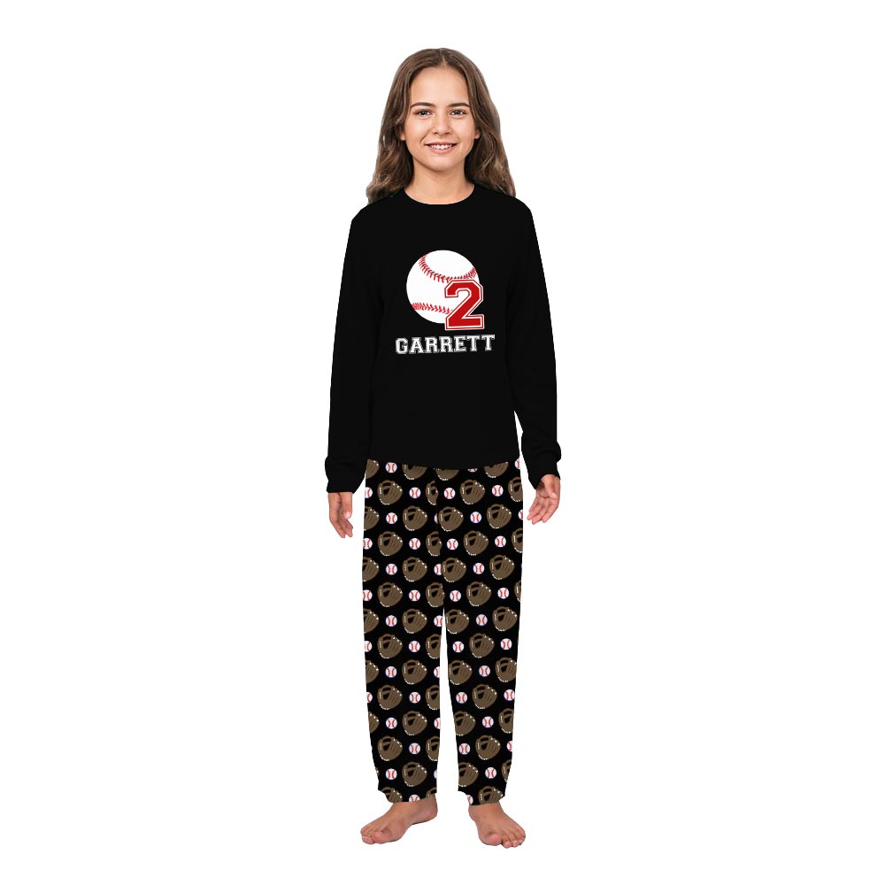 Christmas Baseball with Name and Number Personalized Pjs in Black Christmas Baseball with Name and Number Personalized Pjs in Black