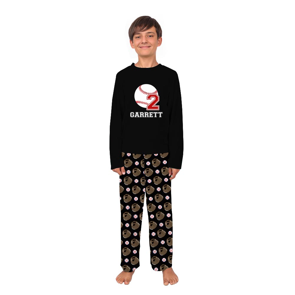 Christmas Baseball with Name and Number Personalized Pjs in Black Christmas Baseball with Name and Number Personalized Pjs in Black