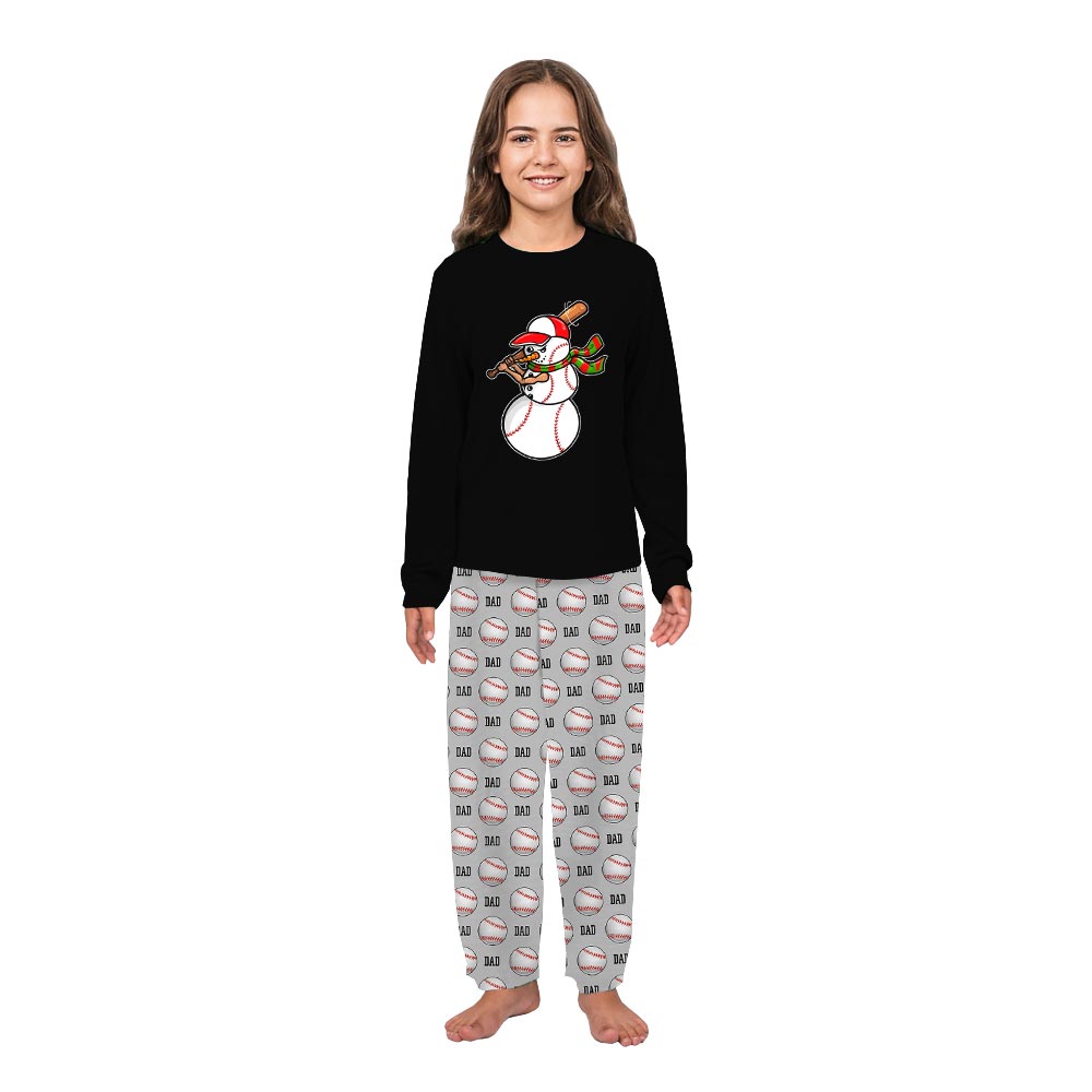Black Snowman Baseball Family Christmas Pajamas with Custom Text Black Snowman Baseball Family Christmas Pajamas with Custom Text
