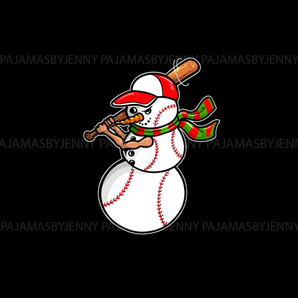 Black Snowman Baseball Family Christmas Pajamas with Custom Text Black Snowman Baseball Family Christmas Pajamas with Custom Text